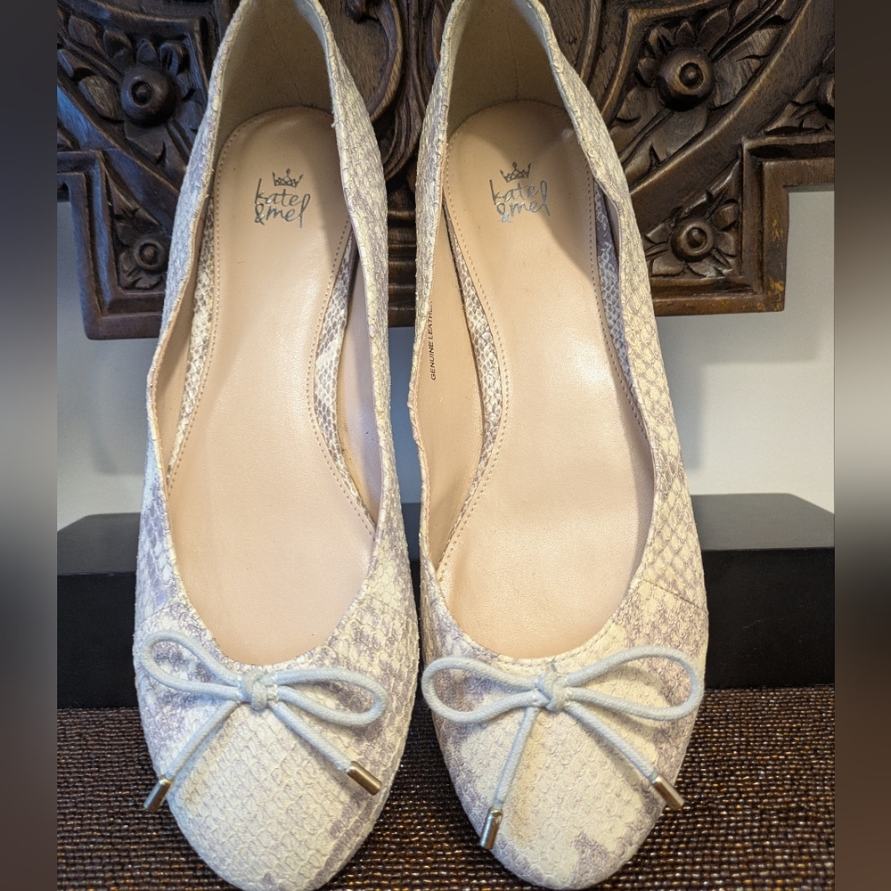 Kate & Mel Cream Snake-Print Leather Ballet Flats